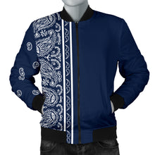 Charger l'image dans la galerie, Blouson aviateur asymétrique Bandana bleu marine et blanc pour homme