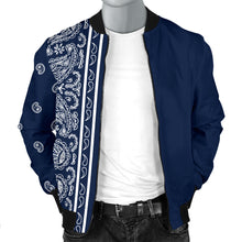 Charger l'image dans la galerie, Blouson aviateur asymétrique Bandana bleu marine et blanc pour homme