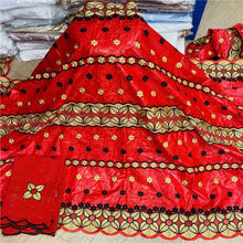 Charger l&#39;image dans la galerie, Bazin riche tissu avec écharpe avec perles cordon dentelle tissu guinée brocart tissu pour mariage LX031408
