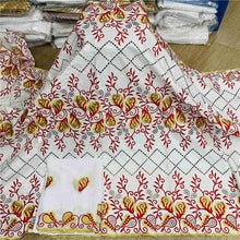 Charger l&#39;image dans la galerie, Bazin riche tissu avec écharpe avec perles cordon dentelle tissu guinée brocart tissu pour mariage LX031408
