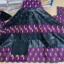 Charger l&#39;image dans la galerie, Bazin riche tissu avec écharpe avec perles cordon dentelle tissu guinée brocart tissu pour mariage LX031408
