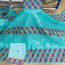Charger l&#39;image dans la galerie, Bazin riche tissu avec écharpe avec perles cordon dentelle tissu guinée brocart tissu pour mariage LX031408
