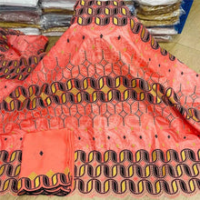 Charger l&#39;image dans la galerie, Bazin riche tissu avec écharpe avec perles cordon dentelle tissu guinée brocart tissu pour mariage LX031408
