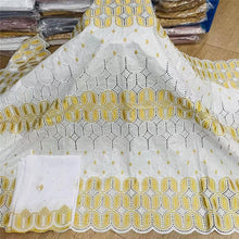 Charger l&#39;image dans la galerie, Bazin riche tissu avec écharpe avec perles cordon dentelle tissu guinée brocart tissu pour mariage LX031408

