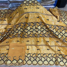 Charger l&#39;image dans la galerie, Bazin riche tissu avec écharpe avec perles cordon dentelle tissu guinée brocart tissu pour mariage LX031408
