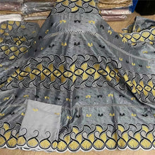 Charger l&#39;image dans la galerie, Bazin riche tissu avec écharpe avec perles cordon dentelle tissu guinée brocart tissu pour mariage LX031408
